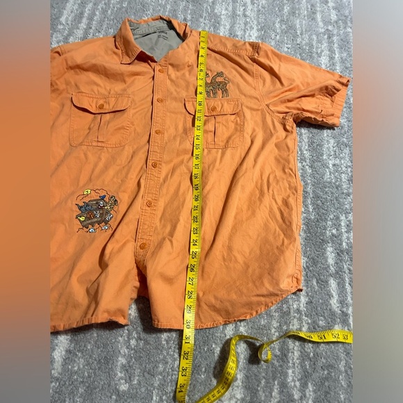 Mens Noah's Ark Embroidered Button Up Shirt Sz XL Orange Cotton Church Pastor - Picture 7 of 7